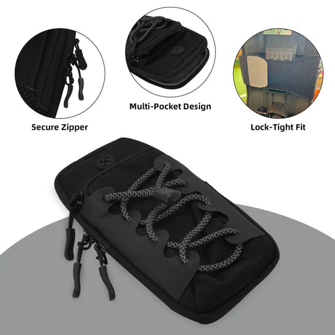 Rugged Electric Dirt Bike Front Frame Bag Built For Sur Ron Surron Ebikes With Universal Fit Holds ID Phone Keys Wallet And Garage Door Opener In Black For Quick Access On Any Trail Ride, black waterproof tarpaulin with zipper and Velcro mount