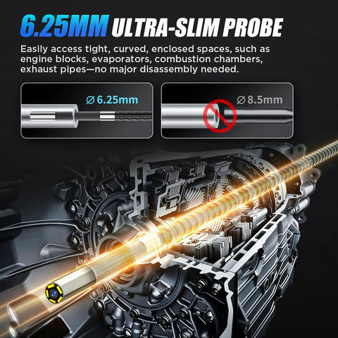 Two-Way 210 Degree Articulating Borescope Endoscope With Light 1080P Mechanic Inspection Tool 6.2mm ultra-slim probe diagram