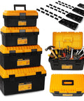 Heavy Duty Plastic Tool Box Set With Removable Trays And Dividers, Lockable Portable Storage Organizer For Garage, Shop, and Home.