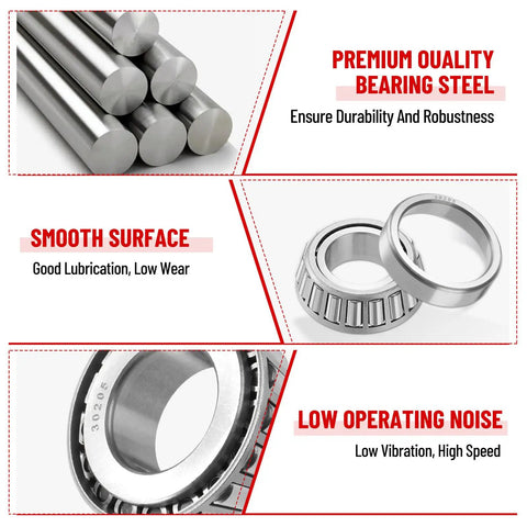 Two Pack 30205 Trailer Bearings Kit With Races And TC 30x52x10mm Seals Dust Covers And Cotter Pins For 25mm Axles materials