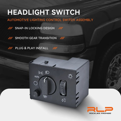 Top Shelf Headlight Switch And Dimmer Control Panel for Chevy Silverado Tahoe and GMC Sierra Yukon Trucks. Snap-in design.