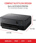 All In One Wireless Inkjet Printer Print Copy Scan With Alexa 1.44 Inch Oled Display Front Rear Paper Trays Plug And Play Setup Slick Workflow Black Home Office Prints shown from the front with auto duplex feature.
