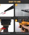 No Fuss Brushless Rivet Gun Pulling 12000 Newtons Of Rock Solid Grip With Quick Auto Reverse Toggle shows assembly steps for easy use.