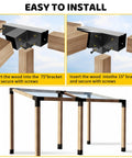 Installation of 4 Way Slant Angle Pergola Brackets Kit For 4x4 Lumber 15 Degree Up 75 Degree Down on wooden frame.