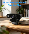 Crisp 1080P USB Webcam With Built In Mic For Smooth Video Calls And Live Stream, Features Auto White Balance, Flexible Pivot Stand, Secure Privacy Shutter, Straight Fire Plug And Play Setup For Gaming, Remote Work, And Go Hard Broadcasts on wooden desk.