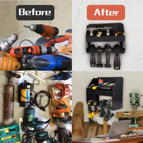 Before and after using Heavy Duty Power Tool Rack For Electric Drill Wall Mount Organizer For Garage