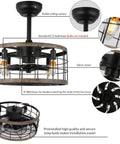 Small 18 Inch Caged Ceiling Fan With Lights And Remote Control Industrial Rustic Farmhouse Enclosed Bladeless Ceiling Fan For Bedroom Kitchen Living Room Black with stable ceiling canopy and silent motor.