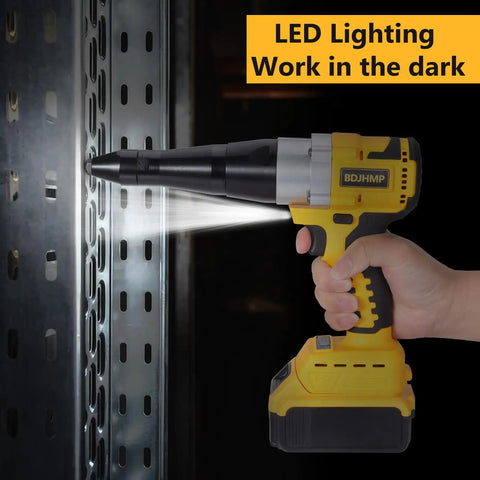 Cordless Rivet Gun Tool 20V Max Battery Compatible Brushless Automatic Rivet Gun For 1/8 5/32 3/16 Inch Rivets, LED light