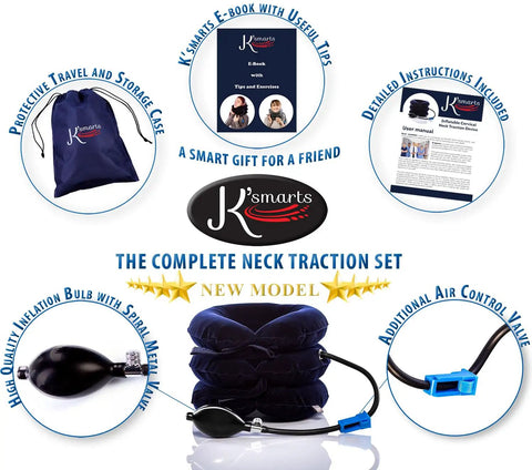 Overview of Neck Traction Device For Home Pain Relief With Inflatable Cervical Stretcher Collar Easy Adjustable Pinched Nerve Relief Kit