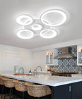 80W Dimmable LED Ceiling Light With Remote Control 5 Ring Flush Mount Acrylic Lamp White Chandelier in modern kitchen