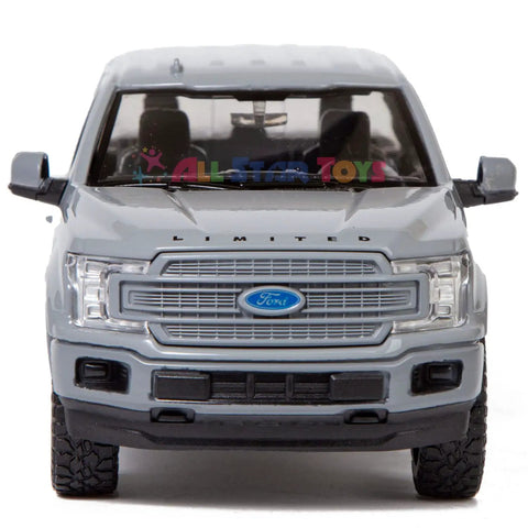 Front view of Ford F150 Limited Crew Cab Diecast Model Truck One Twenty Four Scale Abyss Gray With Opening Doors And Detailed Interior.