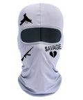 All Weather Full Face Balaclava Ski Mask With Sun Protection Print, Outdoor Sports Neck Warmer in grey with graphic design.