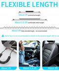 Diagram showing lengths of Coiled USB C Car Cable 2 Pack Fast Charging Type C To USB C, with 1ft to 3ft stretch options.