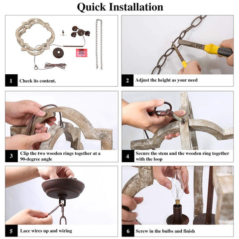 Quick installation guide for Cozy Farmhouse Orb Chandelier Handmade From Solid Wood with bronze rustic arms