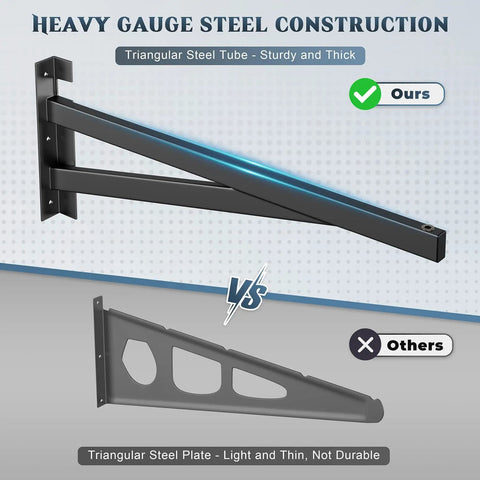 Heavy Duty 4 Pack Garage Wall Shelving Set With 1400Lb Capacity, 2x3 Ft Shelves, wall mount comparison of steel brackets