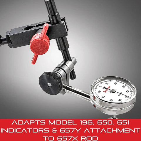 Pro Grade Magnetic Base Indicator Holder Snug with dial gauge, Dual 0.25 Inch Holes, Silver Finish, for 196, 650, 651 Series