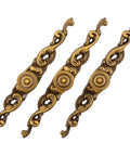 Three vintage style cabinet knobs and pulls in yellow bronze, featuring ornate back plates. 3 Piece Set Zinc Alloy Yellow Bronze Back Plate Pull Handles.