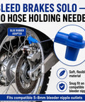 Two Pack Brake Bleeder Hose Kit For Cars And Motorcycles image showing blue rubber adapter on motorcycle wheel
