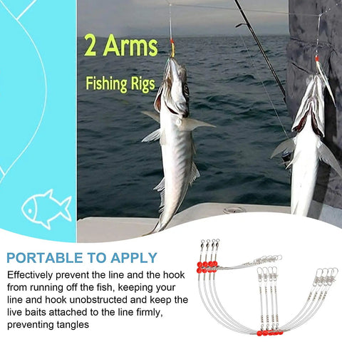 Saltwater Fishing Leaders Kit With Swivel Snap Heavy Duty Monofilament 12 Pack White Leaders With One Arm And Two Arm Options Main Leader 90Lb Arm Leaders 55Lb shown in action with caught fish on boat.