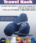 Travel Neck Pillow With Built In Two Way Hood And Stuffable Pocket Turns Pillow Into Extra Carry On Luggage Cotton Light Blocking Navy Lightweight Comfort For Long Hauls And Air Travel, navy hooded travel pillow