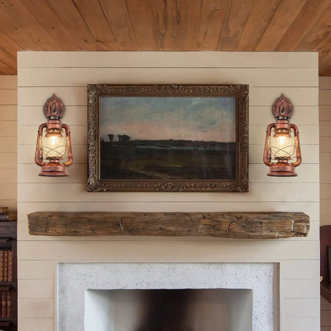 Rustic Wall Sconce Lantern With Glass Lampshade, Warm Red Bronze Iron Fixture For Hallways, Farmhouse Loft Decor, Old Fashion Lantern Style Wall Light That Creates Cozy Ambience And Romantic Glow