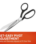 Industrial Inlaid Straight Trimmers with precision ground blades and comfortable ring grip, showing pivot adjustment feature.