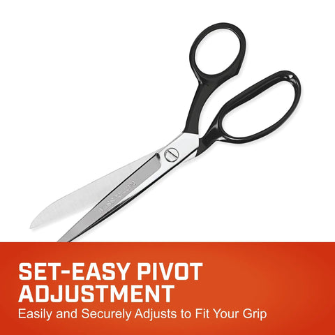 Industrial Inlaid Straight Trimmers with precision ground blades and comfortable ring grip, showing pivot adjustment feature.