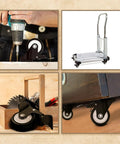 Swivel Caster Wheels 1.5 Inch Rubber Base With Top Plate Bearings, installed on carts and furniture, showing heavy-duty use