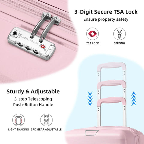 LARVENDER 3-piece orchid pink hardside luggage set with carry-on, TSA lock, 360° spinner wheels, and telescoping handle.