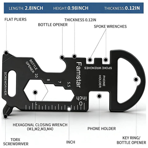 3 Pack Keychain Multi Tool Wrench Ruler Bottle Opener For Men Compact Metal Pocket Gadget with labeled features
