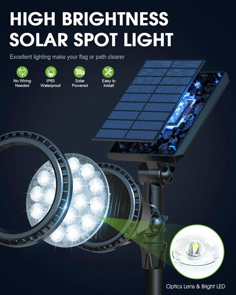 Multicolor Solar Lights Outdoor Pack Of 4 With 18 LEDs Waterproof Landscape Spotlights showing solar panel and bright LEDs
