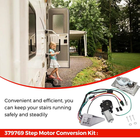 RV Step Motor Conversion Kit For Kwikee 22 23 28A 30 32 33 34 35 36 38 And 40 Series with linkage gearbox and wiring shown