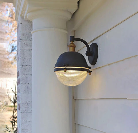 Portside Wall Sconce In Oil Rubbed Bronze And Antique Brass Finish With Prismatic Glass Shade For Hallways And Bedrooms