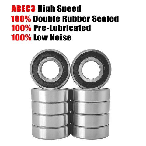premium 608RS bearings 2RS, double rubber sealed, pre-lubricated, ABEC3 high speed, low noise, 10 pack