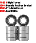100 Pack 608 Bearings Pre Lubricated Deep Groove Ball Bearings 8x22x7mm C3 High Speed Double Sealed, shown stacked in bulk.