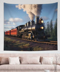 Steam Locomotive Train Wall Tapestry Art Print For Living Room Decor 60 By 51 Inches Premium Polyester Fabric Oil Painting Style