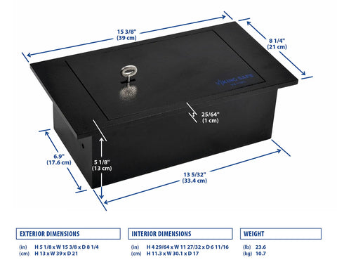 Under Floor Safe With 10mm Laser Cut Door For Slam Dunk Security shown with dimensions and mechanical lock for secure installation.
