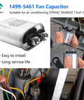 Close-up of Fan Capacitor 7.5uF 5 Percent 370 To 450 VAC 50 To 60 Hz Replacement Part For Coleman RV Air Conditioners 1499 5461 Compatible