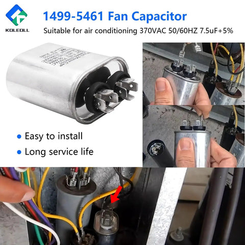 Close-up of Fan Capacitor 7.5uF 5 Percent 370 To 450 VAC 50 To 60 Hz Replacement Part For Coleman RV Air Conditioners 1499 5461 Compatible