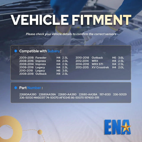 Vehicle fitment chart for Mass Air Flow Sensor MAF Replacement For Subaru Forester Impreza Legacy Outback 2008 2009 2010 2011 2012 2013 2014 2015 2016 2017 2018 2.0L 2.5L Engines