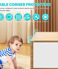 Ultra Thin Silicone Corner Guards Set Of 8 For Windows And Furniture Cushioned Edge Protectors on table, toddler nearby
