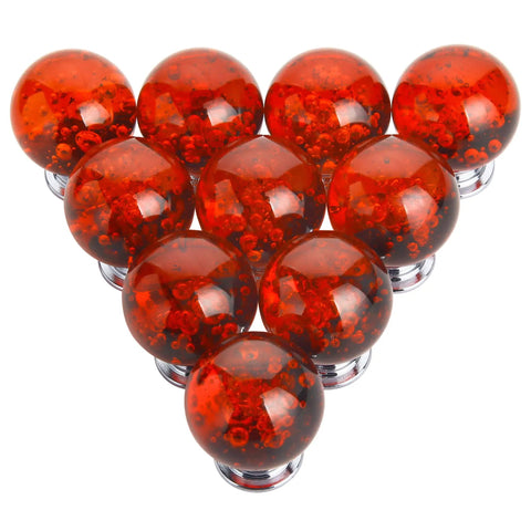 Ten Pack Of Slick Red Crystal Glass Bubble Cabinet Knobs Round Drawer Pulls And Dresser Handles For Kitchen Cupboards With Zero Hassle Mounting Hardware 30 mm Size displayed in a group.