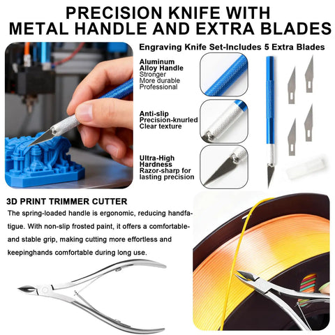 Must-Have 53 Piece 3D Printer Tool Kit With Nozzle Cleaning Needles, Brass Nozzles, Precision Knife and Trimmer Cutter