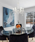 Dining room with Six Light White Crystal Candle Chandelier for Dining Room And Living Spaces Modern Farmhouse Glam Fixture