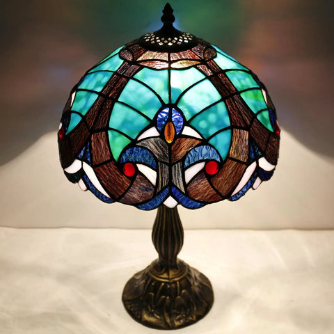 Green Tiffany Style Stained Glass Table Lamp 12 Inch Shade 18 Inch Tall Reading Desk Light Brings Cozy Vibe To Bedroom Or Living Room Nightstand Decor UL Listed With On Off Cord Switch