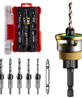 Pro Grade Countersink Drill Bit Set For Woodworking 4 Piece M2 HSS Bits With Aluminum Alloy Depth Stop Collar shown in case