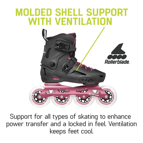 Lightning 90 Womens Urban Inline Skates For All Day Comfort And Versatility In Black And Sangria, featuring molded shell and ventilation