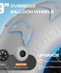 Close-up of 9-inch balloon wheels on Heavy Duty Double Decker Beach Wagon Cart With 500Lb Load Capacity for sand mobility.