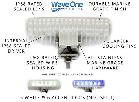 Marine Dual Color LED Boat Spreader Light With Deck Flood Beam Stainless Hardware And Bracket IP68 Waterproof