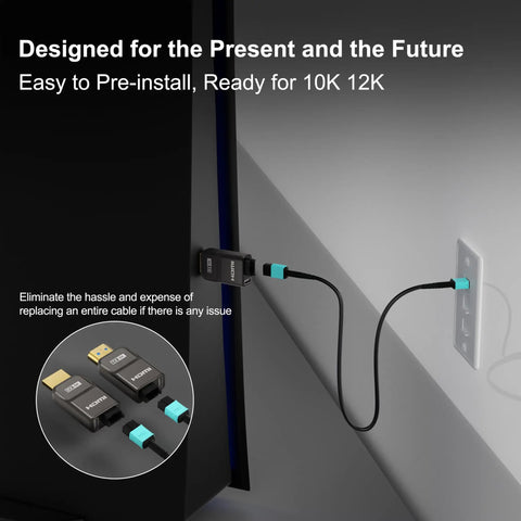 Badass Detachable Full Fiber Optic HDMI 2.1 Cable Featuring Tough Armored Jacket with easy connections for 10K 12K setups.